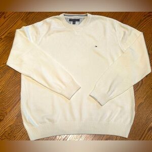 Tommy Hilfiger Cream Cotton Logo Crewneck Sweater Pullover Men’s Size XXL